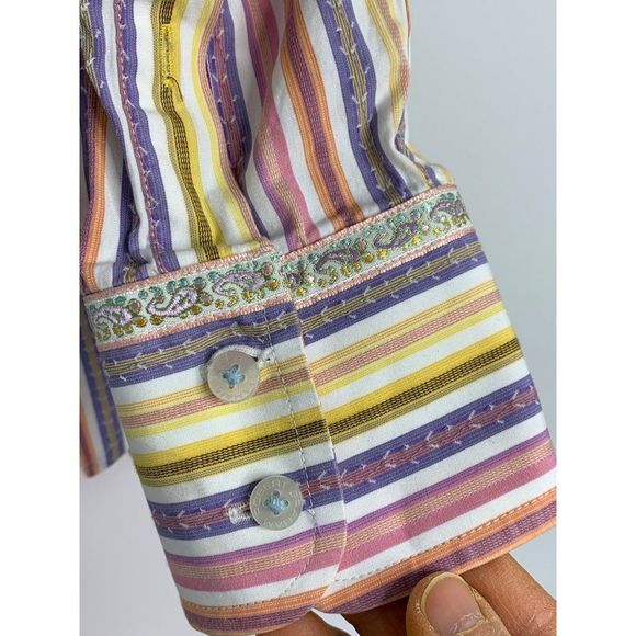 Robert Graham Large Cotton Stripe Embroider Pastel Shirt EUC 6339 Classic Fit - Picture 3 of 16